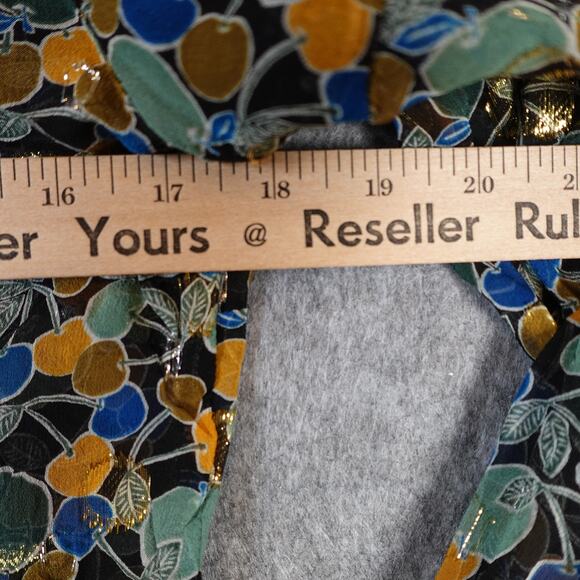 Anna Sui Dress Womens 4 Mini Silk Velvet Trim Patterned Textured Green Long Slv - Picture 9 of 11